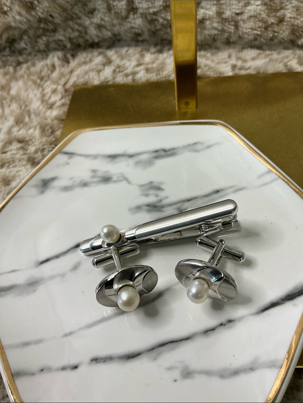 (MCM) sterling silver Akoya pearl cufflinks Mikimoto Mid-Century Modern.